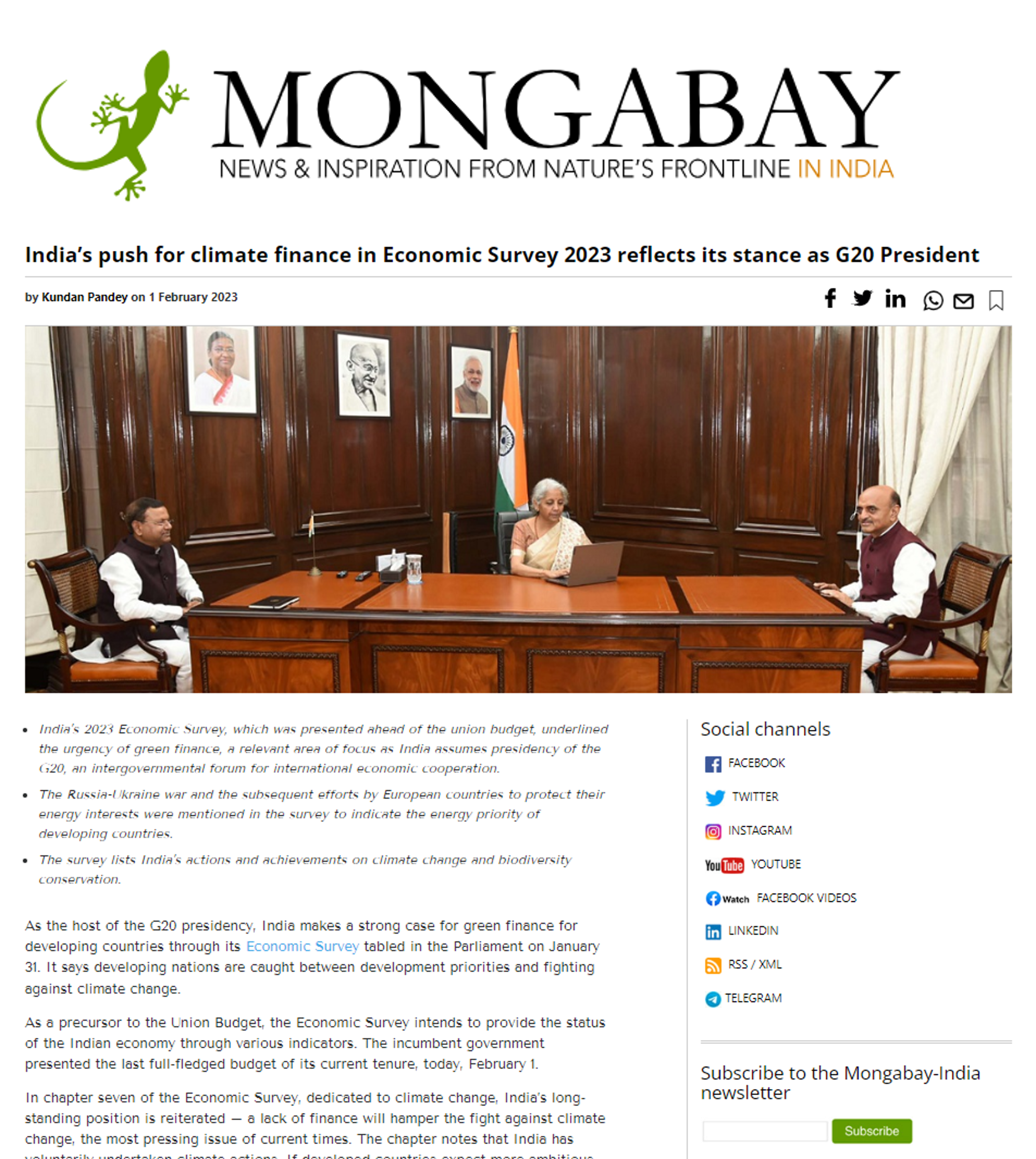Krithika Ravishankar quoted by Mongabay India on climate finance in the context of the Russia–Ukraine war